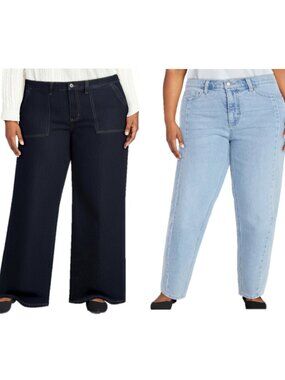 Time and Tru Women's Wide Leg Utility Trousers & High Rise Barrel Jeans, Size 14